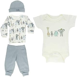 Tiny Baby Boys Layette Clothing Set 4 Piece Starter Outfit Safari Animals