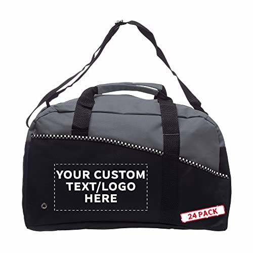 24 Center Court Duffel Bags Set - Customizable Text, Logo - Polyester, Zippered, Front Pocket, Adjustable Strap - Grey