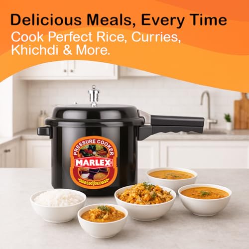 Image of Marlex Premium Hard Anodised Aluminium 2 Litre Pressure Cooker - Outer Lid - 5 Year Warranty, ISI Certified - Gas Stovetop Compatible, Ideal For Small Family,Corrosion-Resistant Durable Black Cooker
