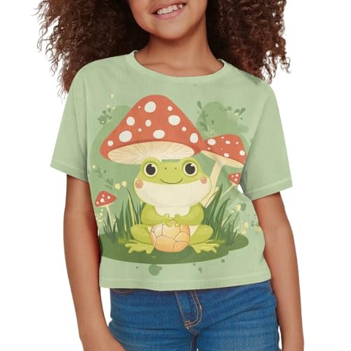 Image of Girls Fashion Crewneck Tee Shirts Casual Short Sleeve Crop Top Summer Outfits 5-14 Years Old