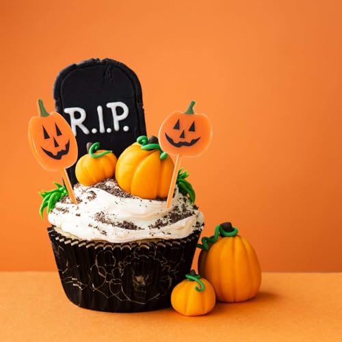 Namalu 100 Piezas Halloween Cupcake Toppers Kunststoff Halloween Picks Kürbis Fledermaus Schädel Geister Frucht Picks Cocktail Picks Tortendeko Zahnstocher für Spieße Snacks Geburtstag Partyartikel