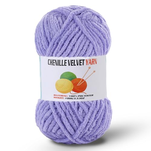 Image of Fluffy Chenille Yarn for Crocheting, Chunky Velvet Yarn for Crochet Amigurumi, Used for Making Baby Yarns Blanket, Clothes, Pattern Knitting Creations (1-Light Lavender)