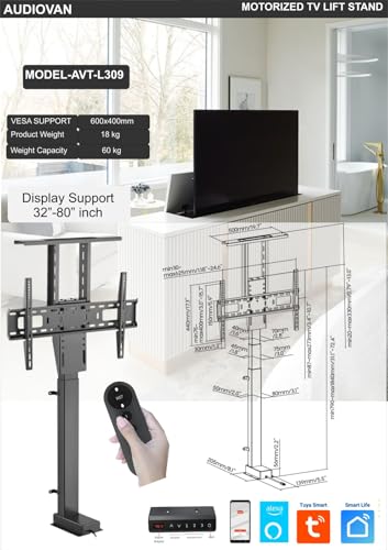 Image of AUDIOVAN Vertical POP-UP Motorized TV Lift with Remote Controller Stand Height Adjustable LED Bracket Cabinet Also Provide on Order Basis with Extra Cost (Black, 37-80 AVT-L309)