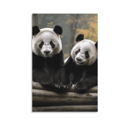 Peinture sur toile deux grands pandas pour décoration murale de salon