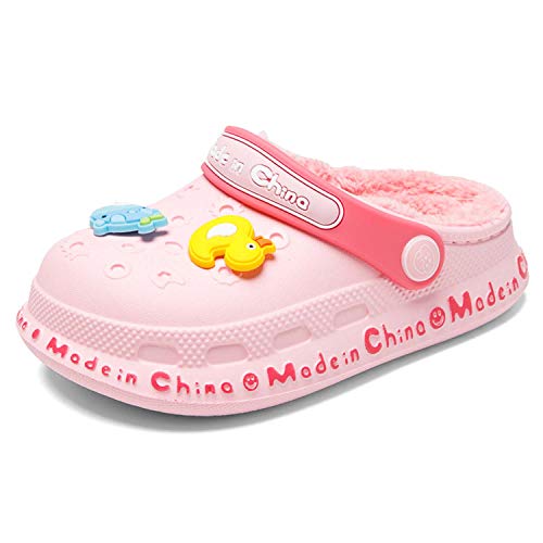 Lining Clogs For Toddler Girls Boys House Slippers Slip On Slip-On Cotton Garden Shoes Cartoon Comfort Faux Fur Lined Lightweight Winter Warm Clog Waterproof Non-Slip Outdoor Yard Shoes Pink 170 #TOP11