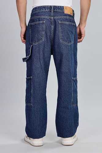 Image of INKD Men's Carpenter Baggy Jeans - Mid-Rise | 100% Cotton | Contrast Stitch| 6 Pocket Styling | Baggy Jeans for Man | Loose fit & Comfortable (Available in Plus Sizes)