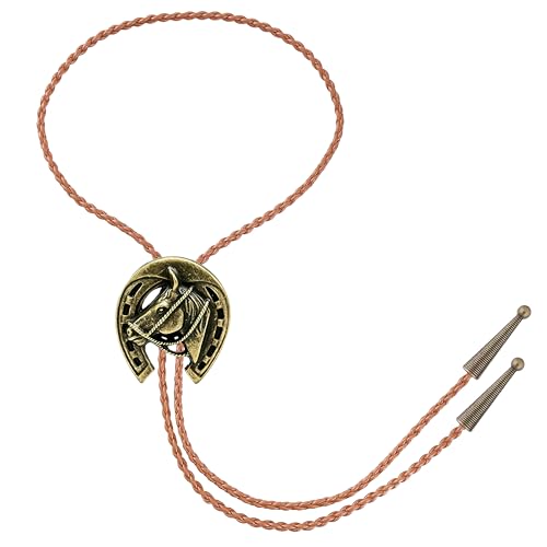 Image of Jeilwiy Bolo Tie for Men Western Cowboy Tie Necklace Gold Bolo Tie Leather Necktie Halloween Tie Accessories for Women