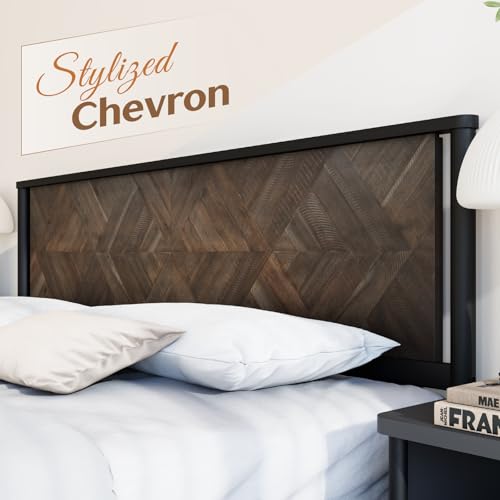 Lenia 14 Inch Premium Solid Wood Bed Frame with Headboard, Rustic Farmhouse Style Platform Bed Made of 100% Solid Acacia Wood, No Box Spring Needed, King Size, Rustic Mocha Black (Lenia Collection) - Image 3