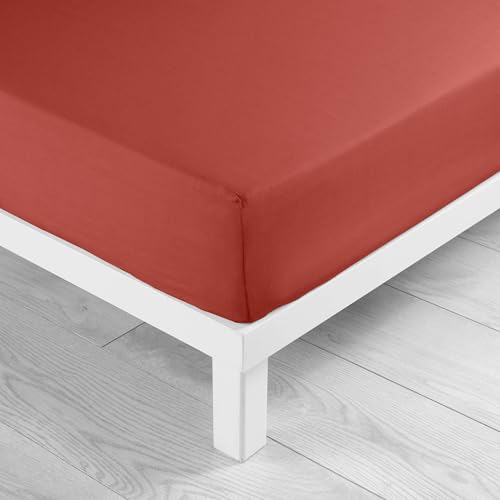 douceur d'intérieur, Drap Housse (160 x 200 cm) Lina Terracotta, 100% Coton