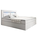 [page_title]-ArtLife Boxspringbett New Jersey 180 x 200 cm – Bettkasten, LED Licht, Matratze & Topper – 66 cm Komforthöhe – Bett aus Kunstleder & Holz – Weiß
