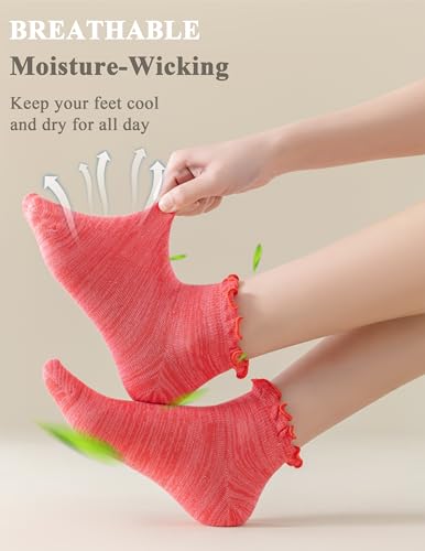 Mcool Mary 8 Pack Ruffle Ankle Socks,Cute Lettuce Edge,Anti-Slid,Novelty,Cute,Athletic Casual Cotton Sock,Vibrant Color (Size5-9)3