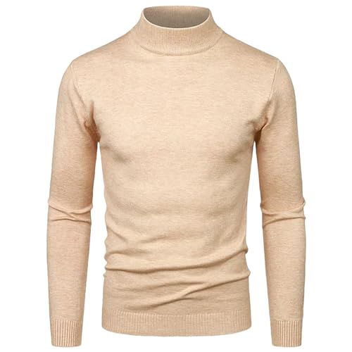 Men Pullover Sweater Mock Neck Slim Fit Long Sleeve Solid Knitted Sweaters