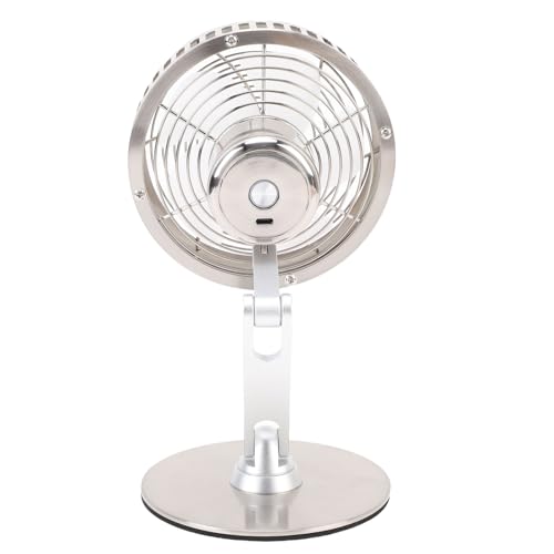 Plyisty Desktop Metal Fan, USB Rechargeable, 3 Speed Settings, Quiet, Silver, Small Table Fan for Office, Home, Work, Sleep, Study