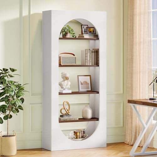 Image of Tribesigns 5-Tier White Bookshelf, 70.87-Inch Tall Arch Bookcase with Storage, Modern Arched Book Shelf Storage Organizer for Living Room, Home Office