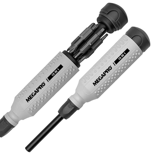 MEGAPRO 15-in-1 Original Multi-bit Screwdriver | Home DIY & Repair | Construction | Tradeswork | 14 Industrial-grade bit tips | 1/4 Hex Drive in shaft (Original NAS Light Grey/Charcoal)