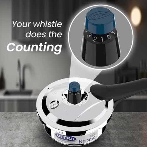 Image of Ultra Triply Krono Pressure Cooker 1.5 Litre | Whistle Counter | Spillage Control | AISI 304 Food Grade Stainless Steel Cooker | 5 Years Warranty, Injection Moulded Handles & Induction Compatible