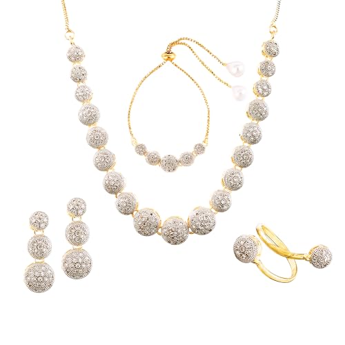 ZENEME Jewellery Set for Women American Diamond Combo of Necklace Set with Earrings, Bracelet and Ring for Girls and Women