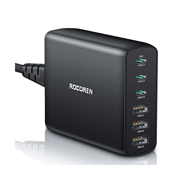 Rocoren Cargador USB C Multiple 100W, PD3.0 QC4.0 PPS Carga Rapida, 6 Puertos Carga Rápida