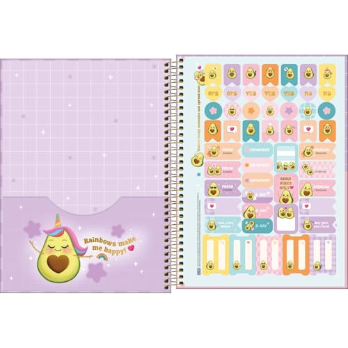 Tilibra - Caderno Espiral Capa Dura Universitário 1 Matéria Abacute 80 Folhas - 4 Abacates Fundo Ros