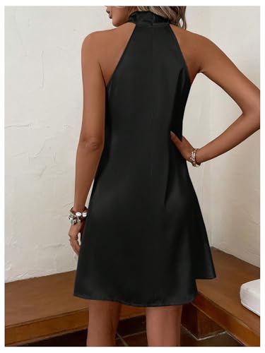 Image of Floerns Women's Pearl Beaded Halter Twist Sleeveless Tie Back Dress A Line Dress