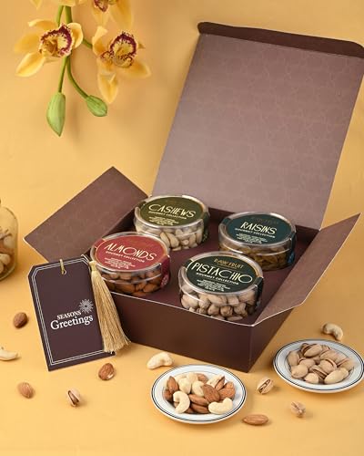 Image of Hyperfoods Rakhi Gift Hamper For Brother RakhiGift Set For Brother Gift For Brother Raksha Bandhan Small Pet Jars Pack Of 4 Dry Fruits Almond Cashew Pista Raisins Raksha Bandhan Gifts