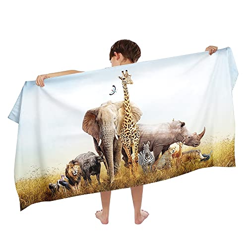 Ulticool Mikrofaser Kinder Handtuch 140 x 70 cm - Safari Tiere Dinosaurier - Leicht Reisehandtuch Schnelltrocknend Badetuch Strandhandtuch Microfaser Microfiber - Reise Strand Kind Junge Blau