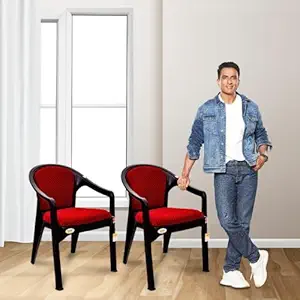 AVRO Furniture Avro Orchid Set of 2 Plastic Chairs with Cushion for Home,Living Room,Garden,Outdoor and Office (Black and Red)