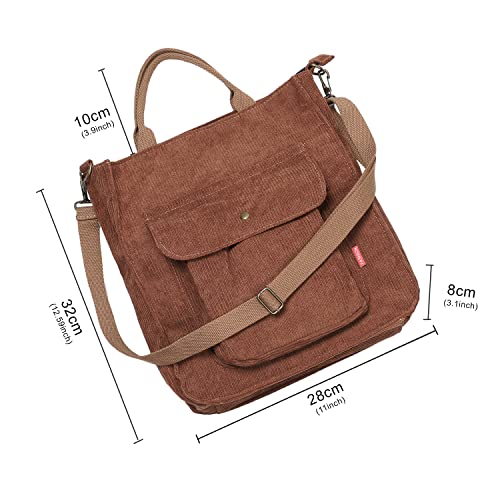 Brown Corduroy Crossbody Tote Bag for Women - Large Capacity - Image 2