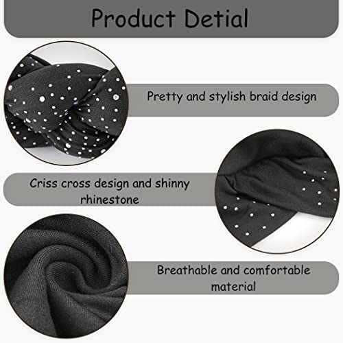 Urieo Twisted Braid Head Wrap Black Rhinestone Turban Hat African Beanie Headwrap For Women #TOP6