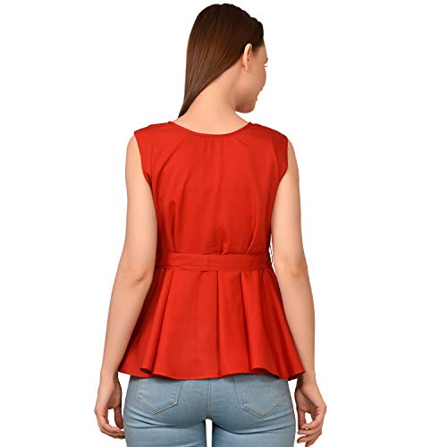 Image of Women's Sleeveless Peplum Top with Waist Tie Belt