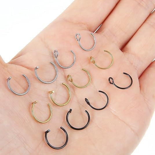 12 Pcs Fake Snake Bite Piercing Fake Lip Ring 2 Styles Fake Piercings Snake Bites Clip On Ear Lip Cuff Fakes Piercing Jewelry Hoop For Women Men Faux Lips Septum Nose Ring Set