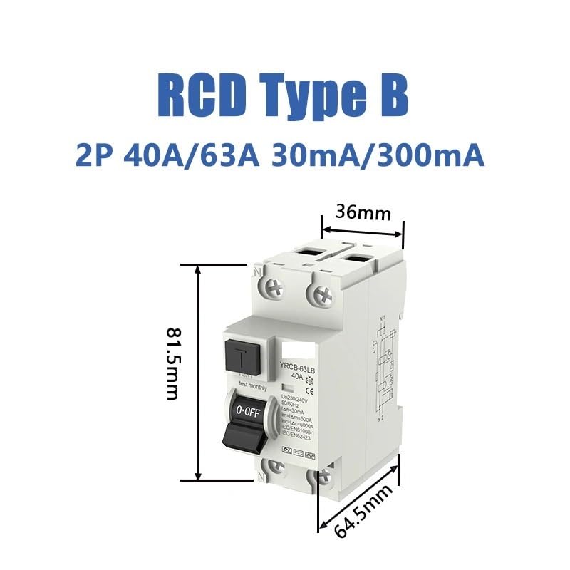 Magnetotermico Interruttore differenziale RCD Tipo B 2P 4P 40a 63a 30mA 300mA DIN Rail 220V 400V(2P 30mA,63A)