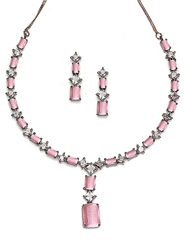Image of Karatcart Elegant Silver Plated Blue American Diamond Necklace Set for Women