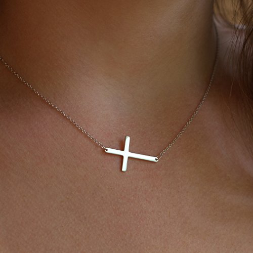 LEMONDROP 925 Sterling Silver Sideways Cross Necklace2