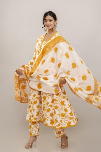 Image of PARTHVI Women's Printed Anarkali Kurta With Palazzo & Dupatta Set