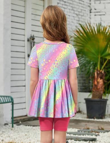 Image of Arshiner Girls Summer Outfits Short Sleeve Ruffle Hem Top and Biker Shorts Set Girl Clothes 4-15 Years