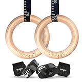 Benard Anillos de gimnasia de madera con correas numeradas ajustables, anillos de fitness para calistenia y crossfit, par de anillos de gimnasio de 45 mm de grosor, cinta de agarre antideslizante para