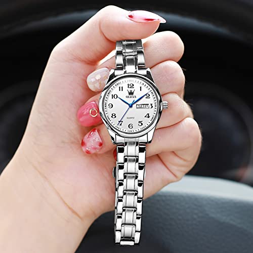 Image of OLEVS Women Watches Business Dress Female Ladies for Small Wrist Watch Silver Stainless Steel Band Analog Simple Day Date Waterproof Lady Watches
