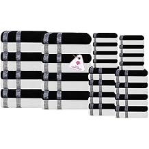 CASA COPENHAGEN Solitaire Mix Towels,Designed in Denmark 600GSM Hotel & Spa Decorative Kitchen & Bathroom 48 Piece Towel Set, 16 Bath Towels 16 Hand Towels 16 Washcloths - White + Black