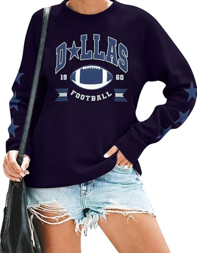 FAYALEQ Football Sweatshirts for Women Game Day Long Sleeve Shirts Football Graphic Pullover Sweatshirt Crewneck Casual Tops