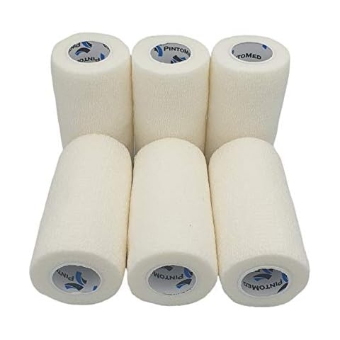 PintoMed - WHITE Cohesive Bandage Stretched 6 Rolls x 10cm x 4.5m Self-adhesive Flexible Bandages, Professional Quality, First Aid Sports Wrap Bandages - Pack of 6 Cover
