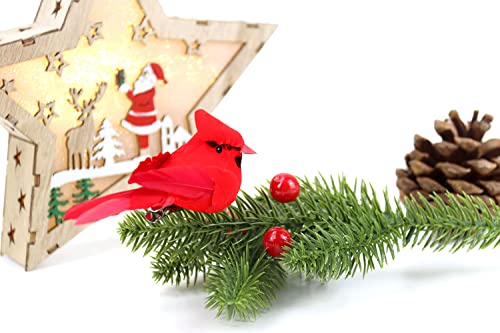 Klewee 12 Pcs Cardinal Birds For Crafts, Mini Cardinal Clip On Christmas Tree Ornaments Artificial Red Birds Decorations For Wreaths Centerpieces Diy Crafts, Red Velvet & Feathers thumb #3