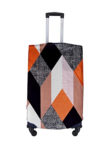 Image of Cortina Geometry Design Eco-Friendly Luggage Protective Cover | Large | Fits 26-30 Inch Luggage | Polyester-Spandex | 72cm (28 inches) | Travel Suitcase Protectors | Anti Scratch | Pack of 1 | Orange