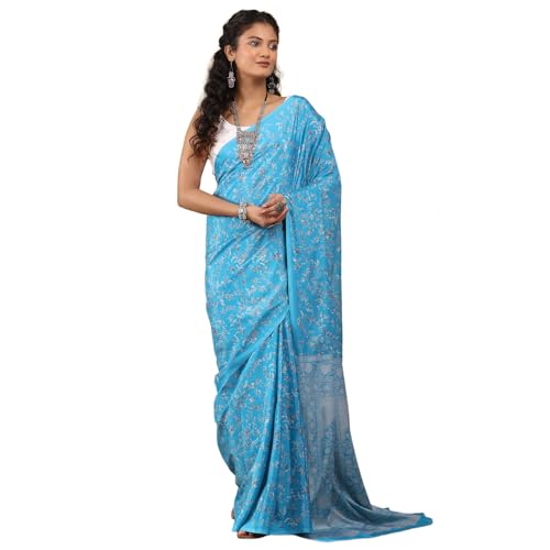 Image of Garden Vareli Floral Print Crepe Saree With Unstitched Blouse Piece