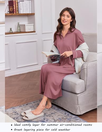 Image of Ekouaer Zipper Robes for Women Long Sleeve Lightweight House Coats with Pockets Zip Up Bathrobe Loungewear S-3XL