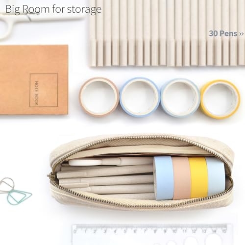 Image of Pencil Pen Case, Canvas Pencil Pouch Big Capacity Pen Bag with Zipper Durable Stationary Storage Bag for Adult Students Officers