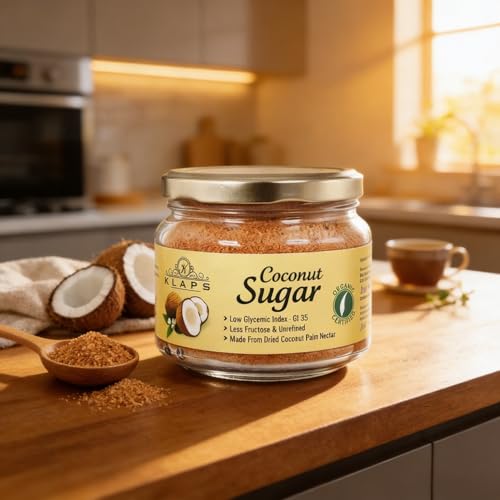 Image of KLAPS Organic Coconut Sugar | Unrefined Natural Sweetener | Low Glycemic Index, Chemical-Free | Vegan, Non-GMO, Healthy Dessert & Baking Sugar | 3x 259g