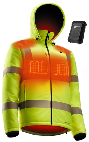 INNOWARM Heated Safety Jacket for Men with Battery, Class 3 Hi-Vis Waterproof Safety Coat with 3M Reflective Tape, Heated High Vis Jacket for Winter, Cold Weather Heated Construction Coat