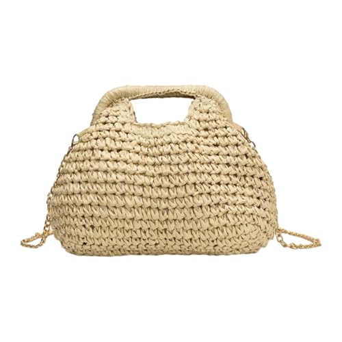 Sac de paille pour femme avec chaîne et organiseur de sac beige de plage