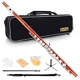 YANASON Student Colorful C Flute 16 Closed Hole C Flute with Carrying Case Stand Gloves Cleaning Cloth and More (Orange)